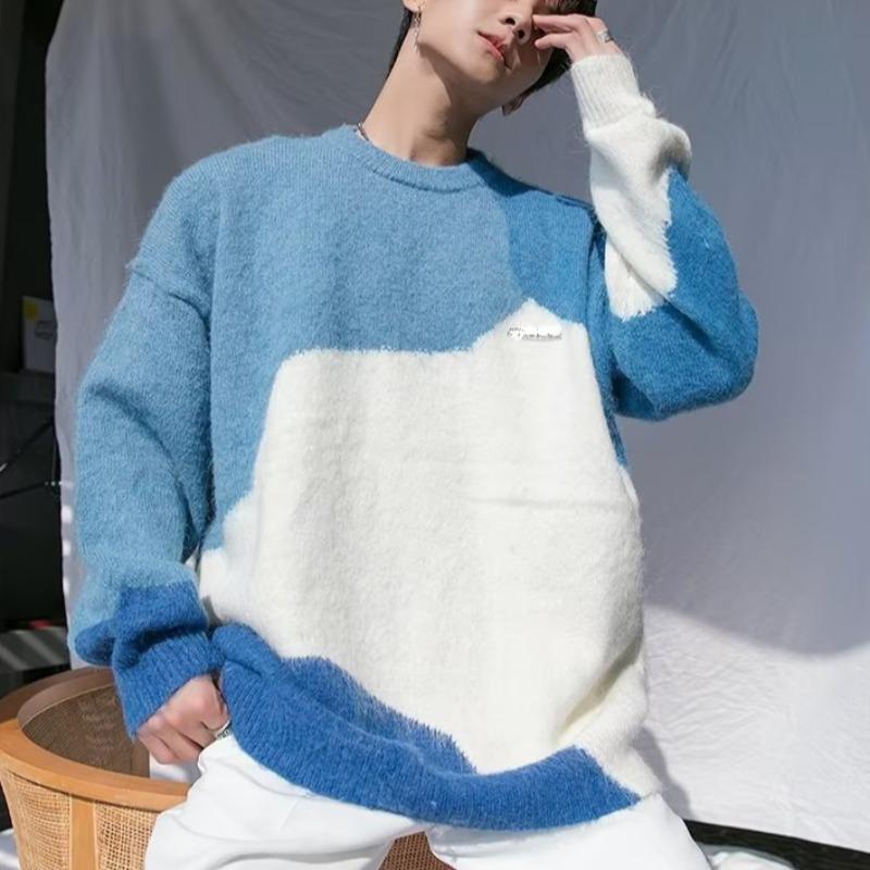 

Мужской городской свитер в гонконгском стиле с круглым вырезом и длинным рукавом, повседневный зимний свитер 3XL синий