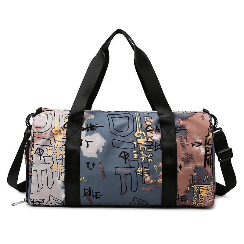 

Спортивная тренировочная сумка с модным принтом, ручная круглая сумка, большая вместительная сумка через плечо, спортивная сумка для короткой поездки, дорожная сумка для багажа 50*22*23 синий