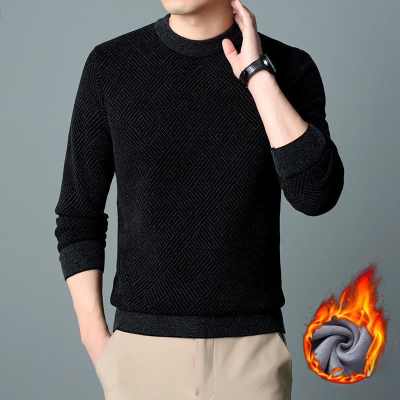 Herregenser med rund hals og fleece fortykket Mote Uformell Cardigan Farsdress Uformell Rund hals