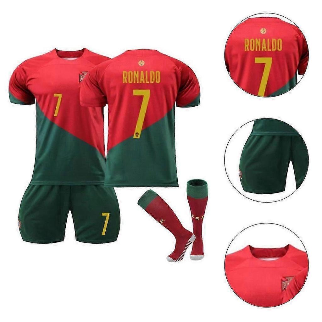 Kit Maglia da Calcio Portogallo Casa 2022-23 7 Ronaldo per Bambini e Adulti, Taglia Bambino 22 (120-130CM) 26 (140-150CM)
