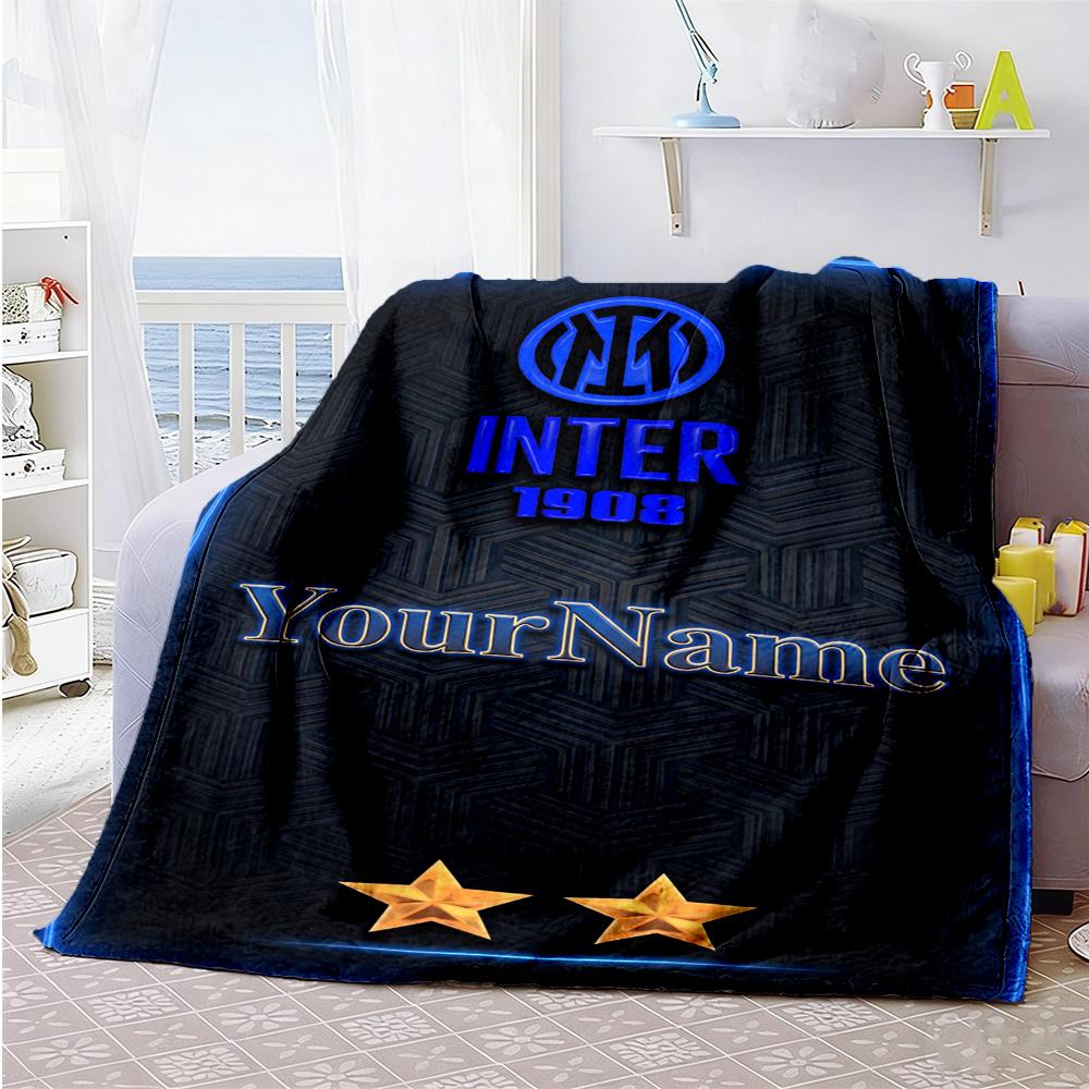 Inter Milan Personalized Name Blanket Multi-purpose Personalized Blanket Soft Warm Cozy for Office Chair Living Room Office Livingroom