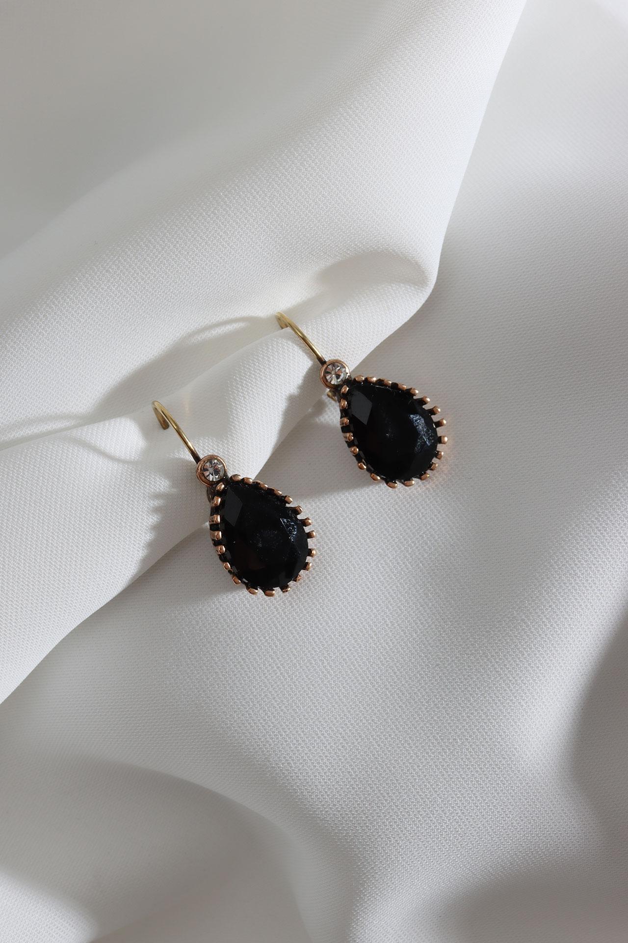 

Аутентичные серьги-капли большого размера с черным камнем