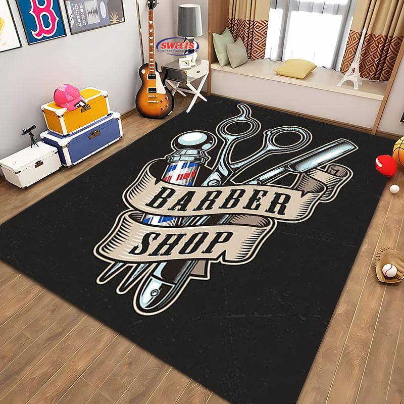 Barber Shop Sign Pattern Carpet,Living Room and Bedroom Household Items,Children's Room Sofa Mats, Doormat Floor  Anti-slip Rug