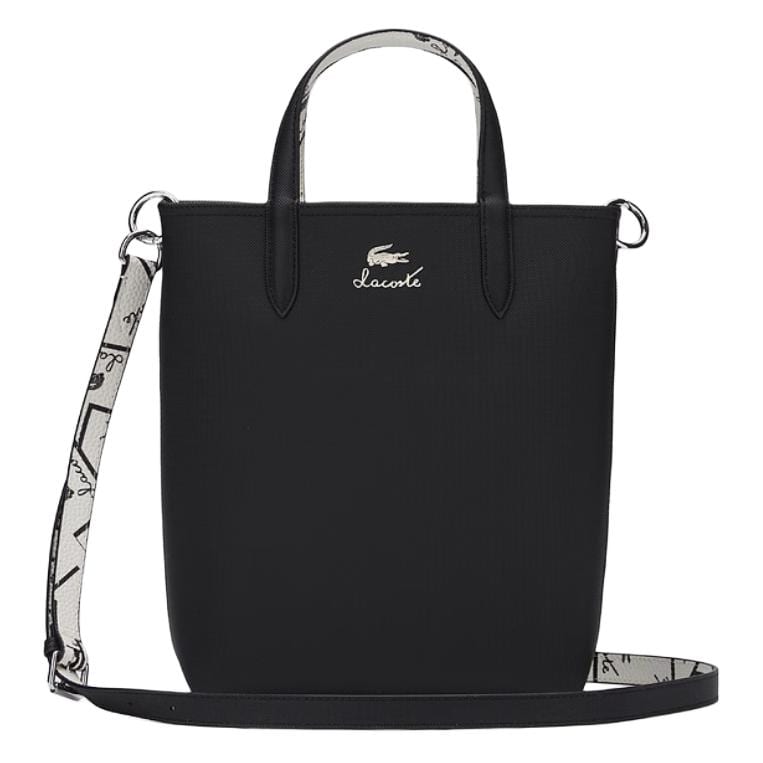 LACOSTE PVC Tote Bag, Shopping Bag, Handbag Medium Women's Black & Ecru NF4791AS-N91