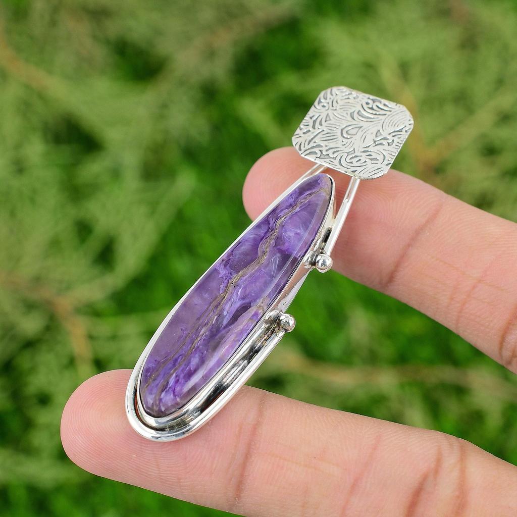 Daughters Day Sale Natural Russian Charoite Sterling Silver Bezel Sister Pendant