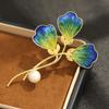 New Chinese intangible cultural heritage edelweiss clover brooch green gradual change stone bouquet pin high-end brooch accessories women