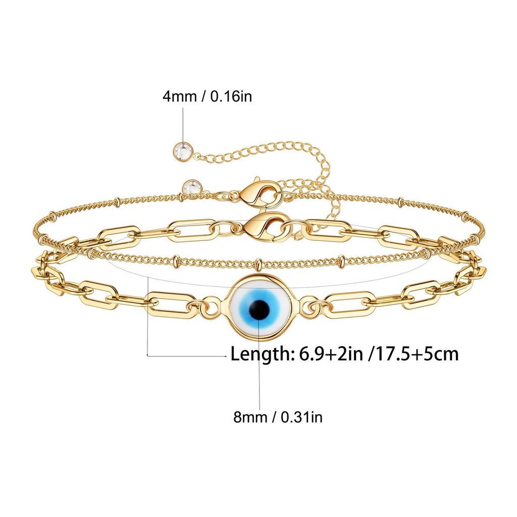 18K Gold-Plated Multi-Layer Blue Evil Eye Stainless Steel Bracelet