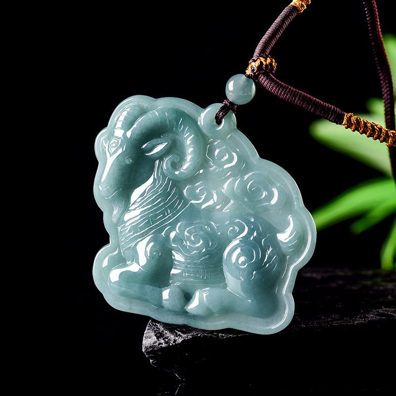 

Подвеска-ожерелье с натуральным нефритом синей воды, счастливая овечка, знак зодиака, для мужчин и женщин, класс А Classic Bead with Antique Rope