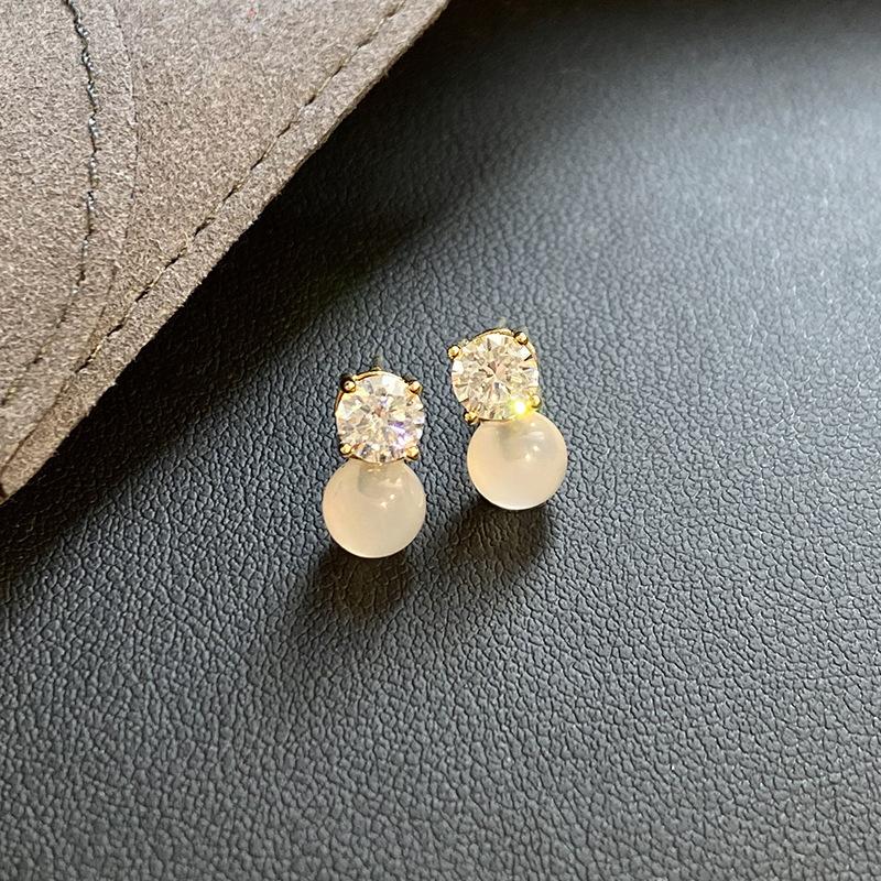 Micro-inlaid zircon chalcedony earrings women s sterling silver exquisite earrings niche design high-end national style earrings