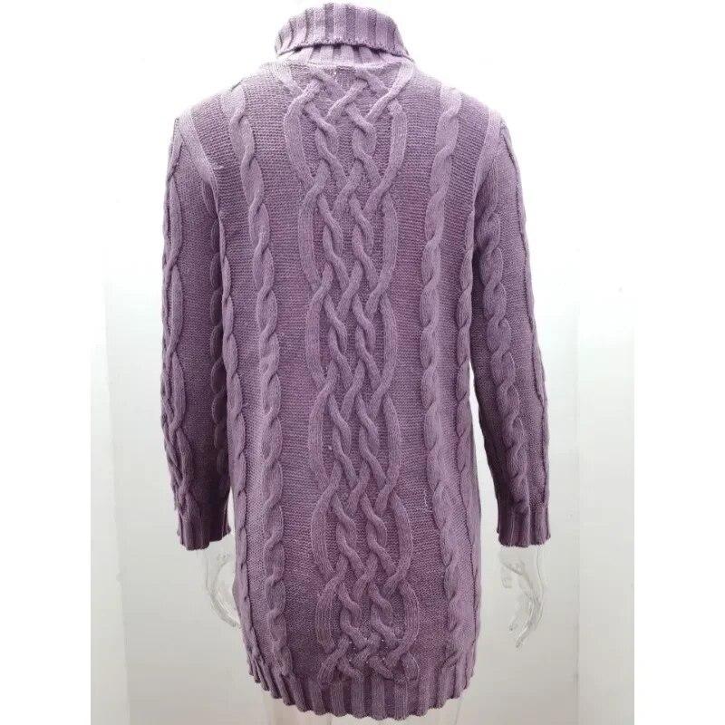 Autunno moda solido vintage manica lunga abbigliamento elegante lavorato a maglia vestito da donna inverno caldo maglione a collo alto abiti 30352