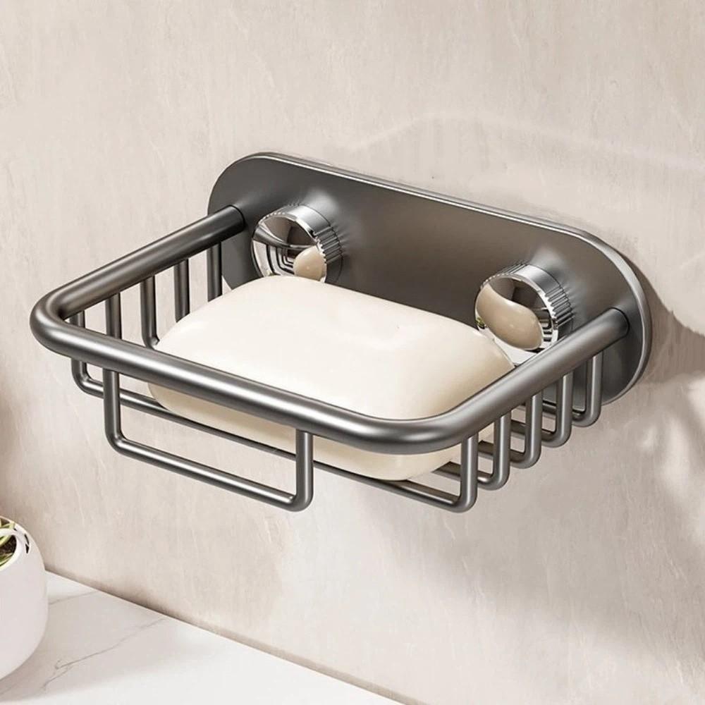 Self Adhesive Wall Mounted Soap Rack Rustproof Self-Draining Soap Dish Shower Storage Single Grey