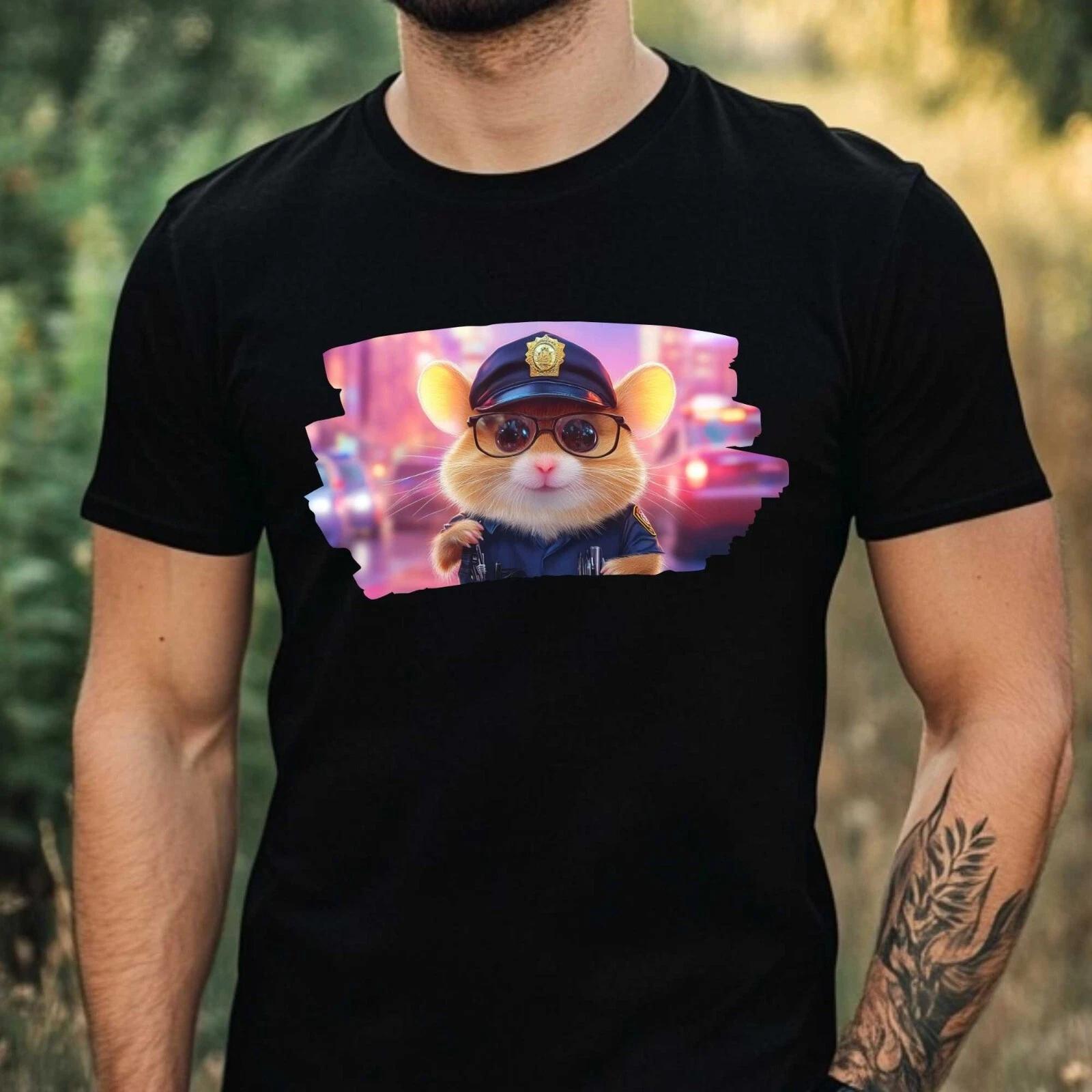 T-Shirt Herren Hamster als Polizist Motiv Baumwolle Größe XS bis 5XL L
