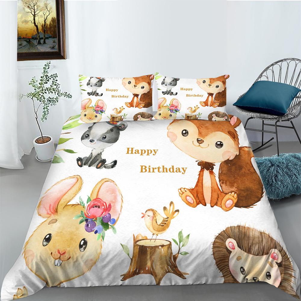 Cartoon Animal Quilt Cover Pillowcase Two Or Three-Piece Set Polyester Digital Printing