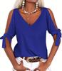 Women's Cold Shoulder V Neck T-Shirt Short Sleeve Loose Summer Cutout Blouse Top