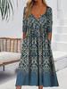 Buttoned Maxi Dress with Pocket Printed Cardigan Style Womens Dress