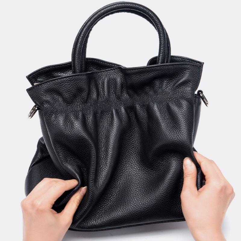 2026 New European-Style High-Quality Genuine Leather Shoulder Handbag for Women - Wrinkled Leather, Large Capacity
