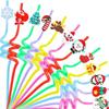 Food Grade Christmas Plastic Straw Santa Claus Snowman Christmas Party Decor  New Year