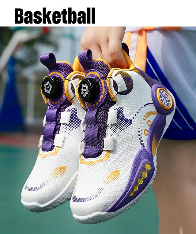 Boys' Spring 2026 Non-Slip Soft Sole Basketball Shoes with Rotating Buckle