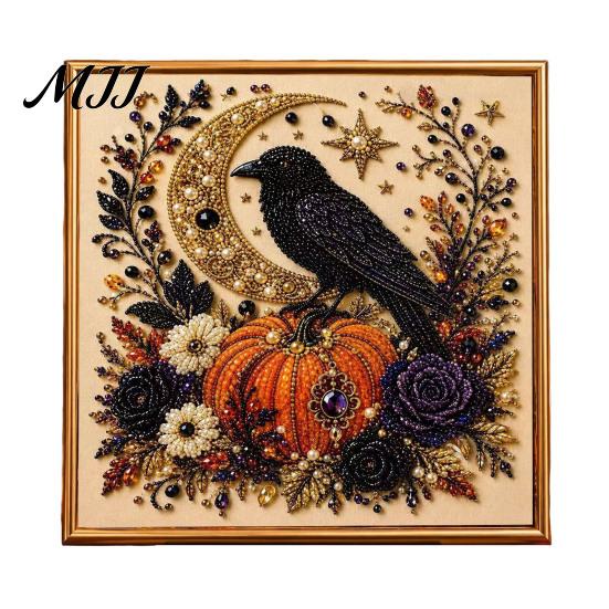 DIY Hobbybastelsets für die Freizeit Geister-Kunstset mit Kunstperlen und Rahmen, Halloween-Katzenmalerei, Handgefertigte Heimdekorations-Bastelset, 3D