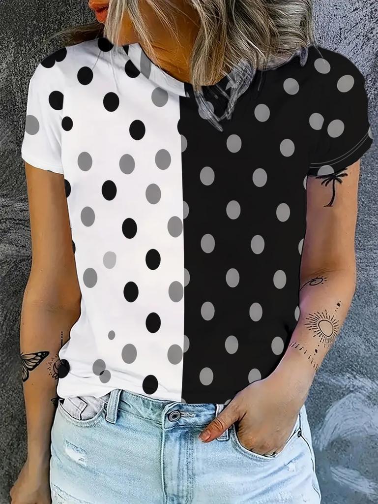 Vintage Summer Women's Polka Dots T-Shirt Floral Graphic Fashion Casual Short Sleeve Crew Neck Tops Tees Daily Female Clothing