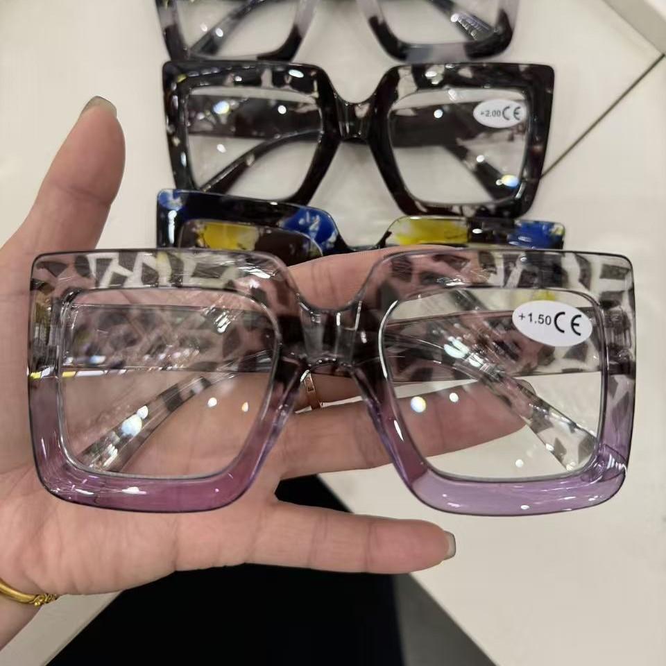 Trend Glasses Frame Square Large Frame Simple High Definition Reading Glasses Anti-Blue Concave Glasses Frame Women