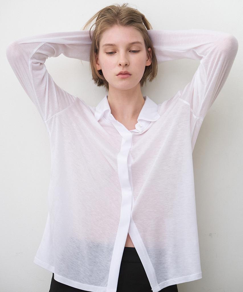 Biyul Tencel See-Through Collared T-Shirt_3Color