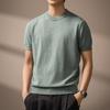 Men's High-End American-Style Wool Blend Knit Short-Sleeve Top, Summer Collection, Casual Old Money Look, Round Neck