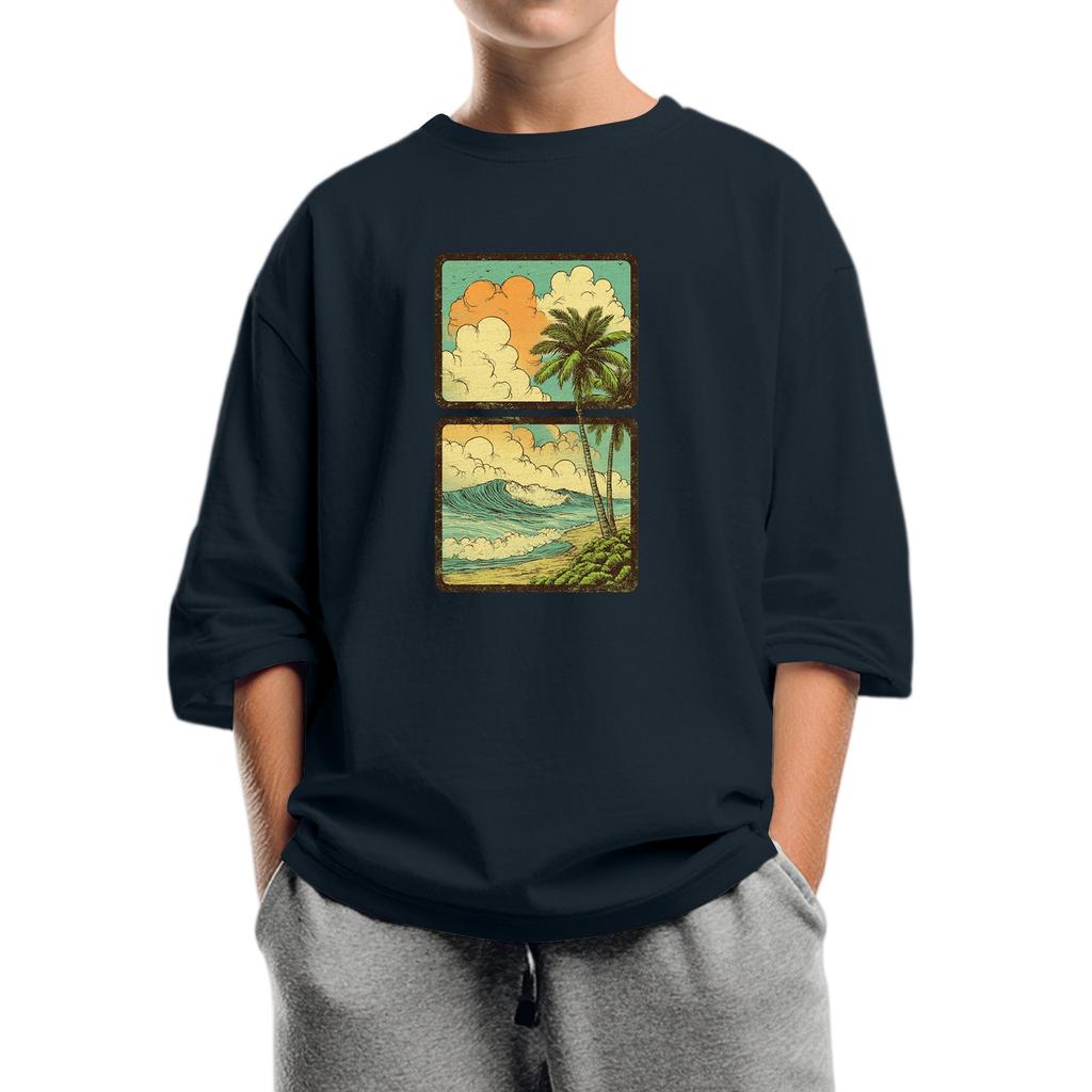 Moda dziecięca Drukowana bluzka z okrągłym dekoltem i rękawem 7/8, casualowy T-shirt