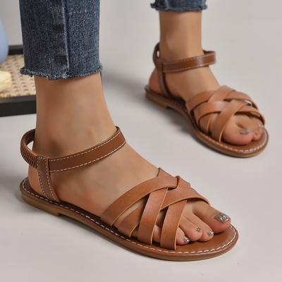 2024 Sommer Neue Damenschuhe mit einfacher fester Farbe und flachem Boden, rutschfeste Damenschuhe, Freizeitschuhe für den Außenbereich, bequeme Strandkleid-Sandalen