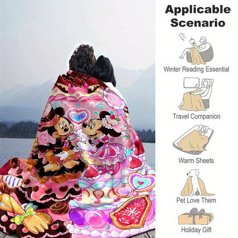 1pc, Mickey and Minnie (1) Home Decor Flannel Blanket, Perfect Gift for Bedroom, Living Room, Travel, Camping, Car, Beach, Office Nap, Ideal Sofa Thro