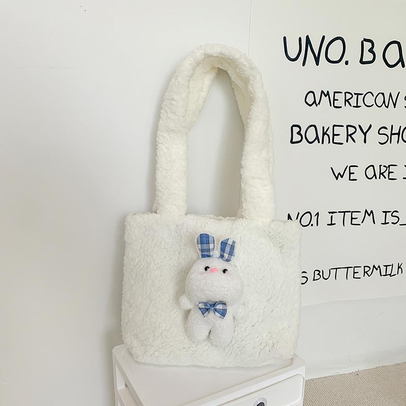 Plush Bunny Tote Bag With Magnetic Closure For Daily Use