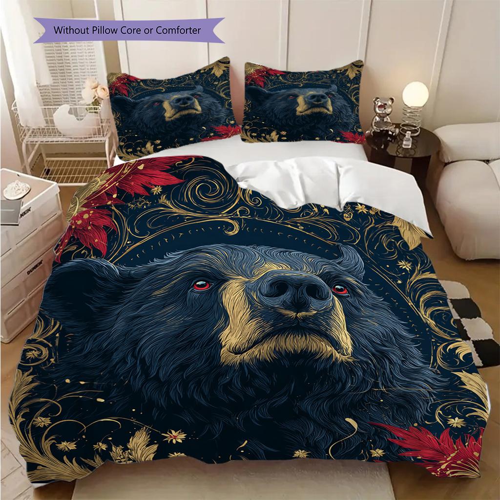 Schwarzbär-Muster Bettwäsche Steppdecke Set Bettbezug Kissenbezug Heimdekoration Geburtstagsgeschenk (1 Bettbezug + 2 Kissenbezüge, ohne Füllung)