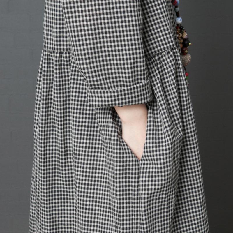 Plus Size Women's Round Neck Checkered Dress
