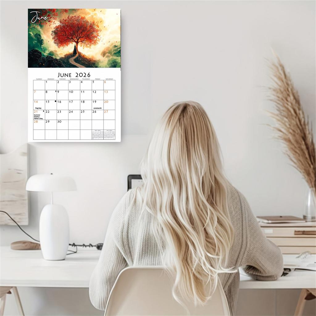 2026 Livets Tre Kalender, Mystisk Design Høytidselementer Kalender, Med Spiral Kalender