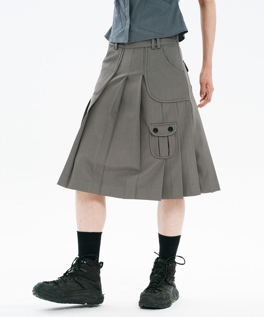 Hanahi Low Pocket Pleated Skirt Gray