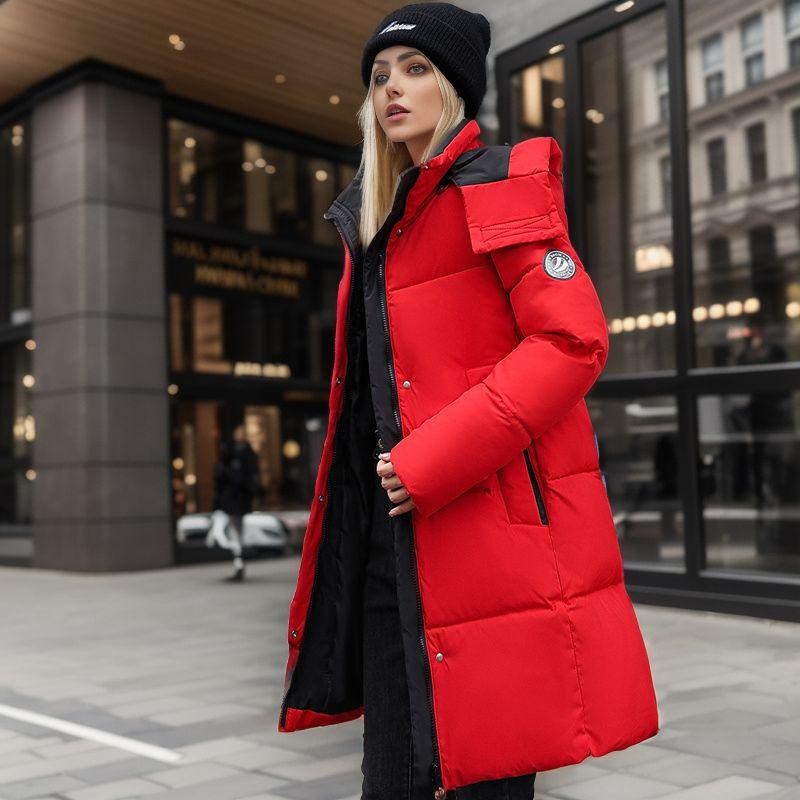 Autumn and Winter Thick Coat Large Size Hooded Long Cotton-padded Jacket with Hooded Armband Work Clothes Cotton-padded Woman