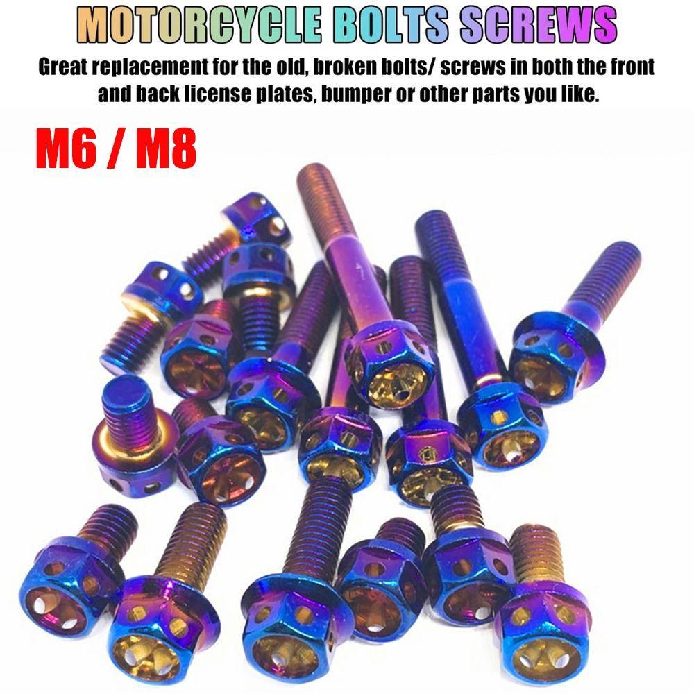 M6 M8 Titanium Bolt With Drilled Holes Blue Hex Head Screws 10/15/20/25/30/35/40/45/50/60 Titanium Flange Motorcycle