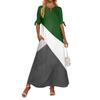 Ladies Casual Fashion Temperament Elegant Waist Patchwork Print Long Dress
