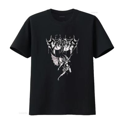 CRYPTA DEMON White T Shirt for Men Large Size Gothic Design with Bat and Intricate Lettering Vintage Washed