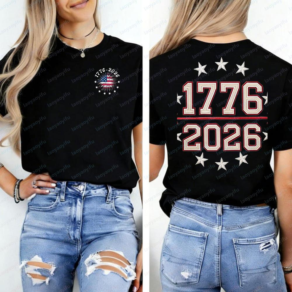 Embroidered America Anniversary Shirt US 250 Years Sweatshirt We The People Independence Day Patriotic Tee with USA Flag