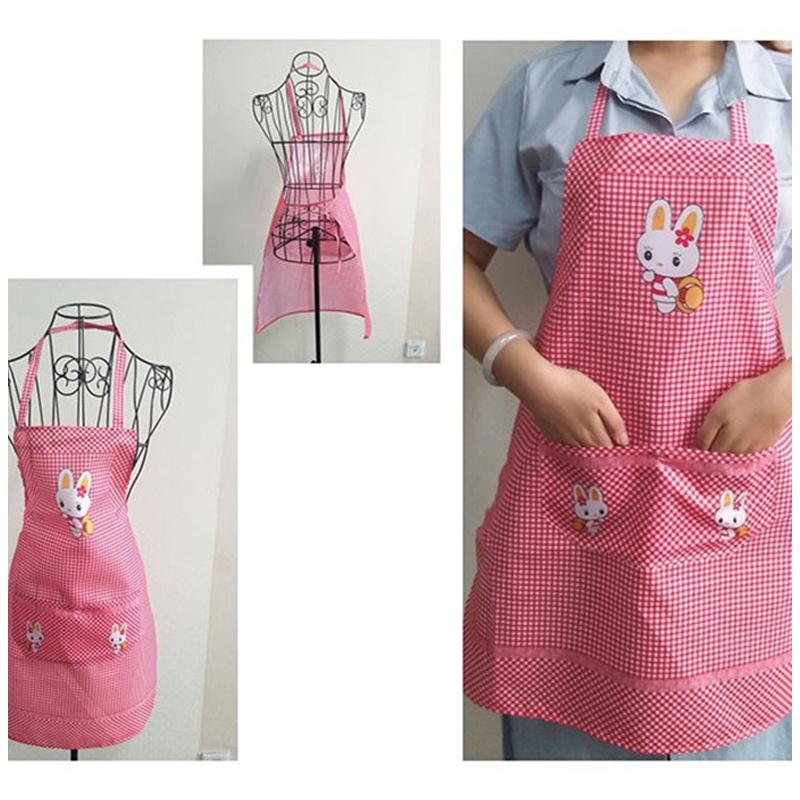 Cartoon Rabbit Gingham Apron with Pockets,Waterproof Kitchen Apron for Women,Cooking Baking Cleaning Work Apron
