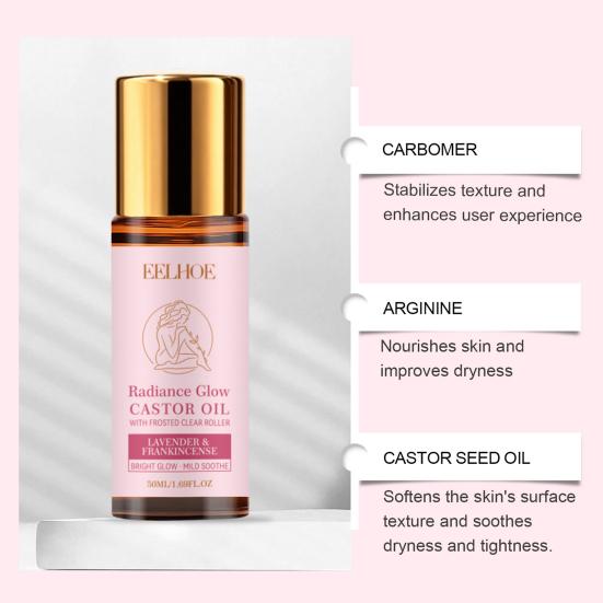Organic Castor Oil Roller 50ml Natural Moisturizing Beauty Oil for Face Hair Eyebrows & Lashes Non-Greasy Fast-Absorbing Nourishing Oil for Daily Care