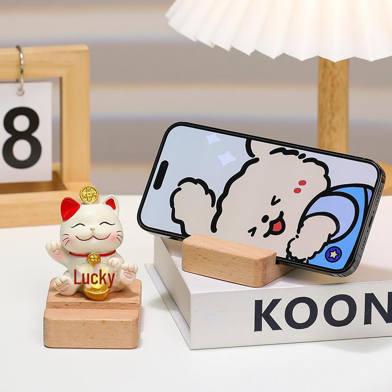 Cute Lucky Cat Phone Stand - Desktop Ornament & Mini Kitten Birthday Gift