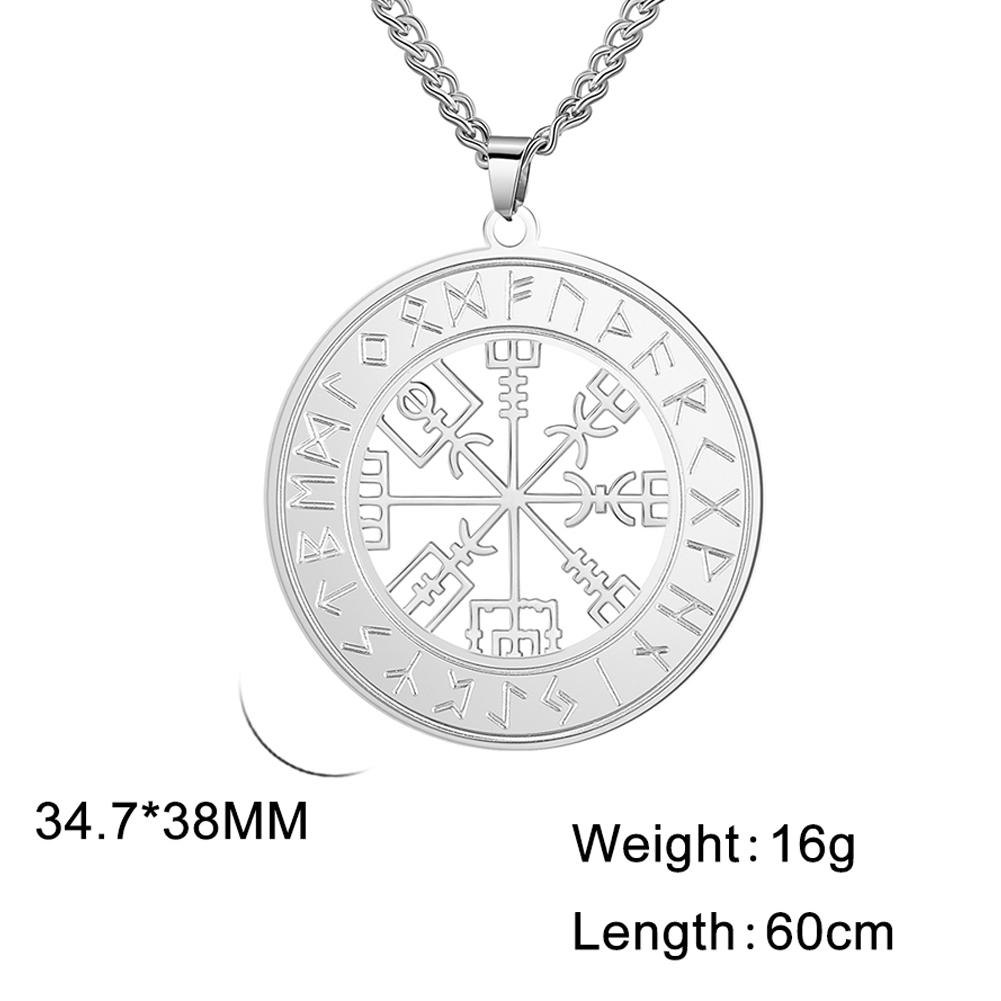 Dawapara Vegvisir Pendant Necklace Nordic Runes Compass Necklace Protection Amulet Stainless Steel Jewelry