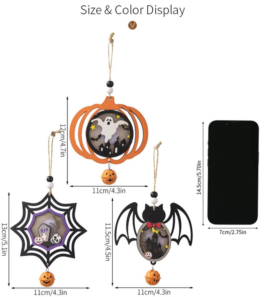 Halloween Wooden Light Hanging Pendant Ghost Festival Atmosphere Layout Glowing Horror Spider Pendant