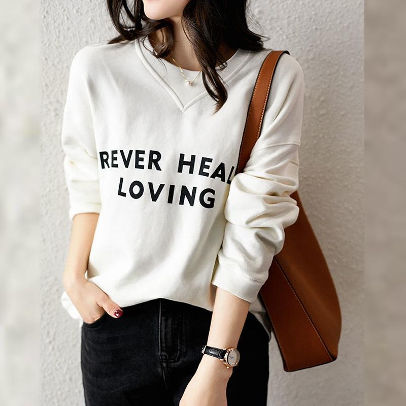Sweatshirt Damen Mode Rundhalsausschnitt Lose Top Lässiger Taschendruck Pullover