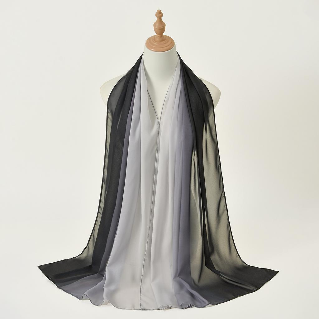 Summer Women Gradient Chiffon Hijab Scarf Long Shawl Muffler High Quality Fashion Muslim Headband Neckerchief 180*70Cm