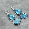 Huajie Ocean Blue Zircon Inlay Pendant Earrings for Women Retro Silver Border Ethnic Style Party New Ear  Fashion Trend