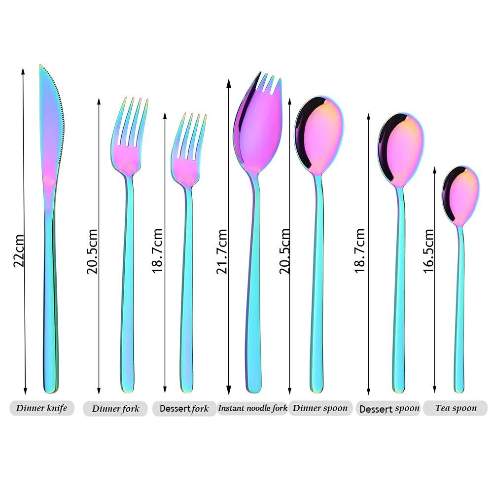 7pcs 18/10 Dinnerware Set Mirror Colorful Stainless Steel Tableware Set Knife Fork Dessert Spoon Flatware Food Safe Cutlery Set