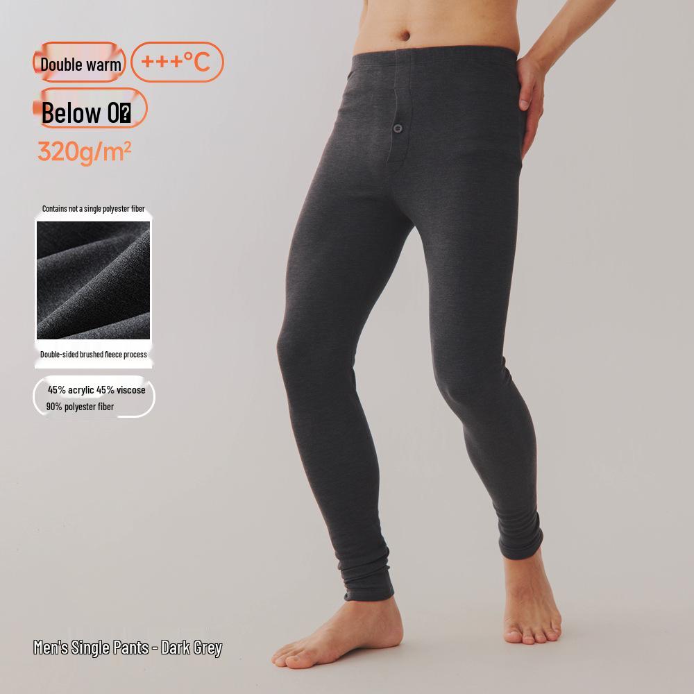 Men's Thick Fleece-Lined Warm Pants: Heat-Generating Acrylic and Cotton Base Layer for Autumn/Winter
